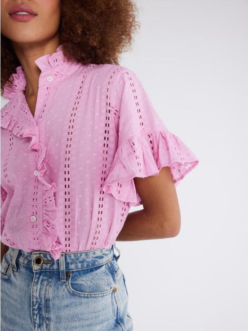 Mille Vanessa Top Bubblegum Polka Dot Eyelet - Picture 3 of 8